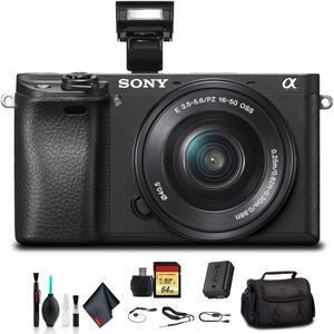 Sony Alpha a6300 Mirrorless Camera with 16-50mm Lens Black ILCE6300L/B With Soft Bag, 64GB Memory Card, Card Reader , Plus Essential Accessories