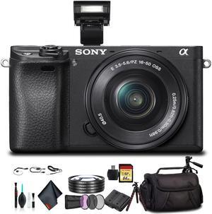 Sony Alpha a6300 Mirrorless Camera with 16-50mm Lens Black ILCE6300L/B With Soft Bag, Lens Filters, Tripod, Additional Battery, 64GB Memory Card, Card Reader , Plus Essential Accessories