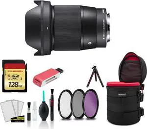 Sigma 16mm Contemporary Lens f/1.4 DC DN for Micro Four Thirds 402963 with 128GB Memory Card + Padded Case + More