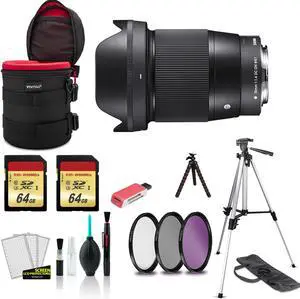 Sigma 16mm Contemporary Lens f/1.4 DC DN for Micro Four Thirds 402963 with 2x 64GB Memory Card + Tripod + More
