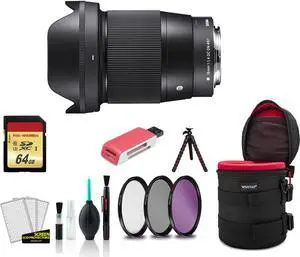 Sigma 16mm Contemporary Lens f/1.4 DC DN for Micro Four Thirds 402963 with Filter Kit + 64GB Memory Card + More