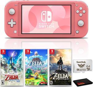Nintendo Switch Lite Console Coral with 64GB microSD and 3Pk Zelda Games