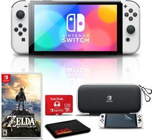Nintendo Switch OLED White with Zelda Breath of the Wild 128GB Card and More