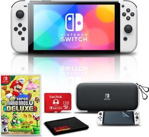 Nintendo Switch OLED White with Super Mario Bros U Deluxe 128GB Card and More