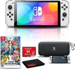 Nintendo Switch OLED White with Super Smash Bros, 128GB Card, and More