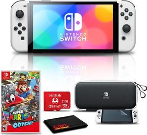 Nintendo Switch OLED White with Super Mario Odyssey 128GB Card and More