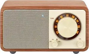 Sangean WR-7WL Wood Cabinet Mini Bluetooth Speaker with FM Tuner and Aux-in Walnut/Wood