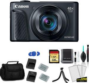 Canon PowerShot SX740 HS Digital Camera (Black) with 128GB Memory Card + Extra Battery and Charger + More - International Model