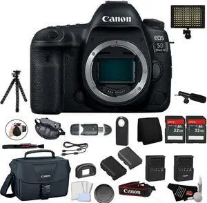 Canon EOS 5D Mark IV Full Frame Digital SLR Camera Body - Bundle with Microphone + Screen Protectors + LED Light + 2X 32