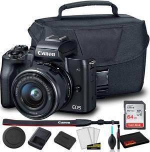 Canon EOS M50 Mirrorless Digital Camera with 15-45mm Lens (Black) (2680C011) +  EOS Bag +  Sandisk Ultra 64GB Card + Clean and Care Kit