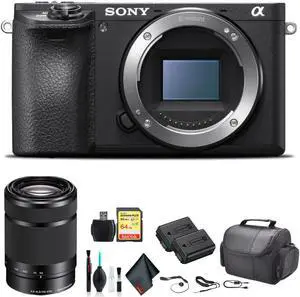 Sony Alpha a6500 Mirrorless Camera ILCE6500/B With Sony 55-210mm Lens, Soft Bag, Additional Battery, 64GB Memory Card, Card Reader , Plus Essential Accessories