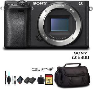 Sony Alpha a6300 Mirrorless Camera Black ILCE6300/B With Soft Bag, Additional Battery, 64GB Memory Card, Card Reader , Plus Essential Accessories