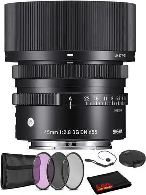 Sigma 45mm f/2.8 DG DN Contemporary Lens for Sony E with Bundle: 3pc Filter Kit + More