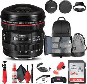 Canon EF 8-15mm f/4L Fisheye USM Lens (4427B002) + BackPack + 64GB Card + More