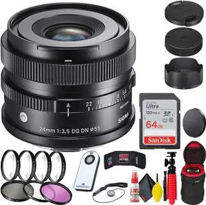 Sigma 24mm f/3.5 DG  DN Contemporary Lens for Sony E + 64GB SD Card Bundle