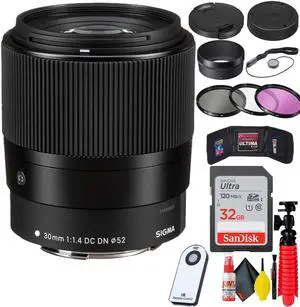 Sigma 30mm f/1.4 DC DN Contemporary Lens for Canon EF-M + 32GB SD Card Bundle