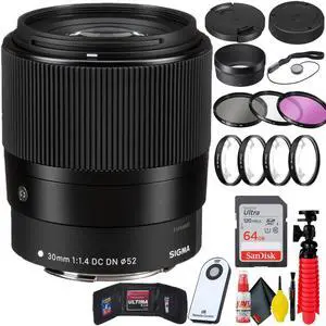 Sigma 30mm f/1.4 DC DN Contemporary Lens for Canon EF-M + 64GB SD Card Bundle