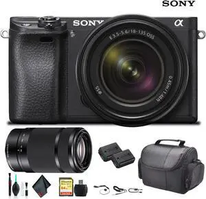 Sony Alpha a6500 Mirrorless Camera with 16-50mm Lens ILCE6500KIT With Sony 55-210mm Lens, Soft Bag, Additional Battery, 64GB Memory Card, Card Reader , Plus Essential Accessories