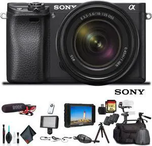 Sony Alpha a6500 Mirrorless Camera W/ 16-50mm Lens ILCE6500KIT W/ Bag, Zhiyun-Tech Stabilizer, Lens Filters, 2x Batteries, Rode Mic, LED Light, 2x 64GB Cards, 4K Monitor , Plus Essential Accessories