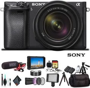 Sony Alpha a6500 Mirrorless Camera with 16-50mm Lens ILCE6500KIT With Bag, Lens Filters, Additional Battery, Rode Mic, Light, 64GB Memory Card, Sling Bag, Card Reader , Plus Essential Accessories