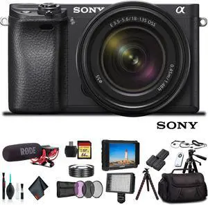Sony Alpha a6500 Mirrorless Camera with 16-50mm Lens ILCE6500KIT With Soft Bag, Lens Filters, 2x Batteries, Rode Mic, LED Light, External Monitor, 2x 64GB Memory Card, Plus Essential Accessories