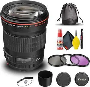 Canon EF 135mm f/2L USM Lens (2520A004) + Filter Kit + Cap Keeper + More