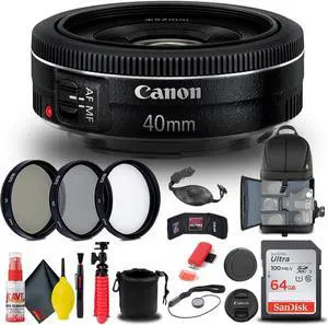 Canon EF 40mm f/2.8 STM Lens (6310B002) + Filter + BackPack + 64GB Card + More