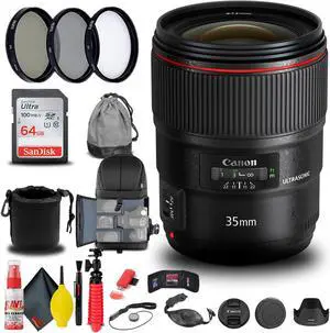 Canon EF 35mm f/1.4L II USM Lens + Filter + BackPack + 64GB Card + More