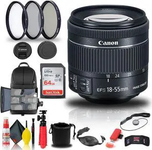 Canon EF-S 18-55mm f/4-5.6 IS STM Lens (1620C002) + Filter Kit + BackPack + More