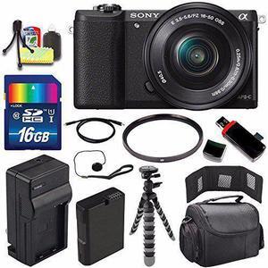 Sony Alpha a5100 Mirrorless Digital Camera with 16-50mm Lens (Black) + Battery + Charger + 16GB Bundle 1 - International