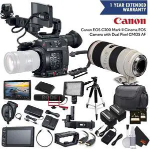 Canon EOS C200 Cinema Camera 2215C002 & 70-200mm f/2.8L is II USM Lens with 2 Memory Cards, 2 Extra Batteries, Mic, Case
