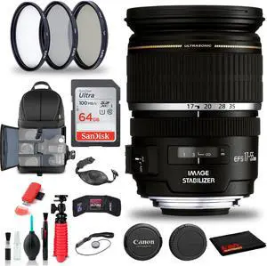 Canon EF-S 17-55mm f/2.8 IS USM Lens (1242B002) + Filter Kit + BackPack + More