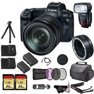 Canon EOS R Mirrorless Digital Camera w/ 24-105mm Lens & Mount Adapter EF-EOS R Kit (Int'l Model) Bundle w/ Canon Speedlite 600EX II-RT + 2 x 64GB Memory Card & more