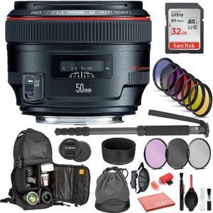 Canon EF 50mm f/1.2L USM Lens  (1257B002) Includes: DSLR Sling Backpack, 9PC Filter Kit, Sandisk 32GB SD + More