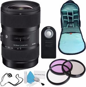 Sigma 18-35mm f/1.8 DC HSM Art Lens for Canon (International Model)  + 72mm 3 Piece Filter Kit + Deluxe Cleaning Kit + SLR Camera Sling Bag Bundle