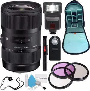 Sigma 18-35mm f/1.8 DC HSM Art Lens for Canon (International Model)  + 72mm 3 Piece Filter Kit + Deluxe Cleaning Kit + SLR Camera Sling Bag + External Flash Bundle