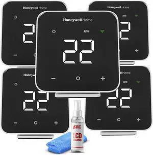 5-Pack Honeywell D6 Pro Wi-Fi Ductless Controller Black + LCD Cleaner