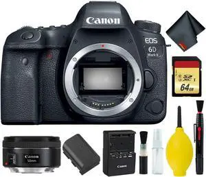 Canon EOS 6D Mark II DSLR Camera Body Only Memory Kit (International Model) w/Canon EF 50mm f/1.8 STM Lens - Internation