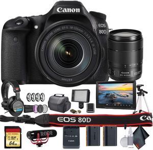 Canon EOS 80D DSLR Camera with 18-135mm Lens (1263C006) W/Bag, Extra Battery, LED Light, Mic, Filters, Tripod, Monitor a