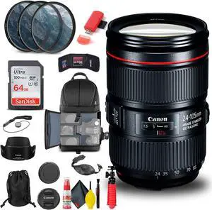 Canon EF 24-105mm f/4L IS II USM Lens (1380C002) + Filter Kit + BackPack + More