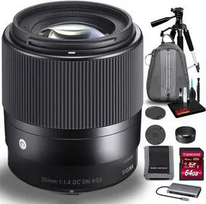 Sigma 30mm f/1.4 DC DN Lens for Micro Four Thirds with Bag, 64GB Kit Bundle