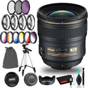 Nikon AF-S NIKKOR 24mm f/1.4G ED Lens (Intl Model) Includes Filters and Tripod Bundle