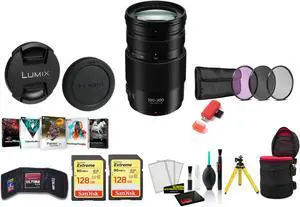 Panasonic Lumix 100-300mm f/4-5.6 II POWER O.I.S. Lens with 2x 128GB Memory Cards (International Model)