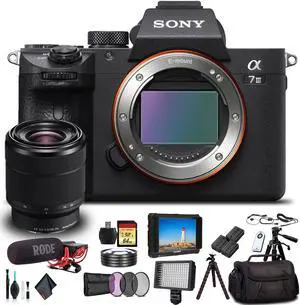 Sony Alpha a7 III Mirrorless Camera with 28-70mm Lens With Soft Bag, 2x Extra Batteries, Rode Mic, LED Light, External Monitor, 2x 64GB Memory Card, Sling Soft Bag, , Plus Essential Accessories