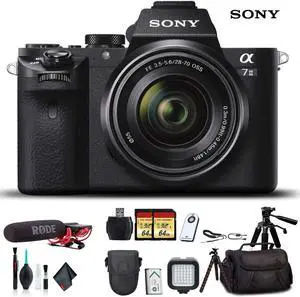 Sony Alpha a7 II Mirrorless Camera with FE 28-70mm f/3.5-5.6 OSS Lens With Soft Bag, 2x Extra Batteries, Rode Mic, LED Light, HD Monitor, 2x 64GB Memory Card, Sling Bag, , Plus Essential Accessories