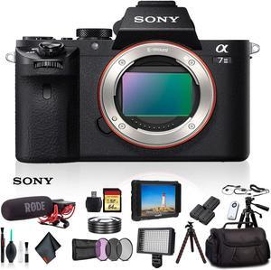 Sony Alpha a7 II Mirrorless Camera ILCE7M2/B With Soft Bag, 2x Extra Batteries, Rode Mic, LED Light, External HD Monitor, 2x 64GB Memory Card, Sling Bag, Card Reader , Plus Essential Accessories