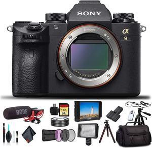 Sony Alpha a9 Mirrorless Camera ILCE9/B With Soft Bag, 2x Extra Batteries, Rode Mic, LED Light, External HD Monitor, 2x 64GB Memory Card, Sling Soft Bag, Card Reader , Plus Essential Accessories