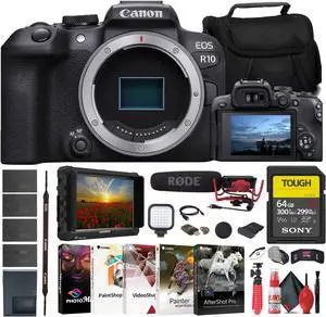 Canon EOS R10 Mirrorless Camera + 4K Monitor + Rode VideoMic + 64GB Card+ More