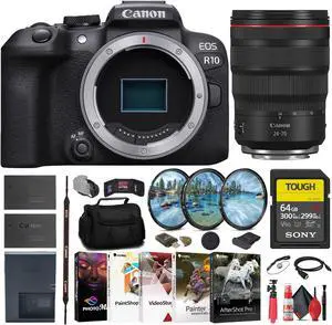 Canon EOS R10 Mirrorless Camera + Canon 24-70mm Lens + 64GB SD Card + More