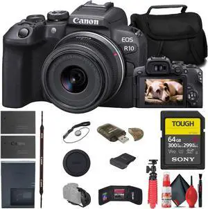 Canon EOS R10 Mirrorless Camera W/ 18-45mm Lens + 64GB TOUGH Card + Bag + More